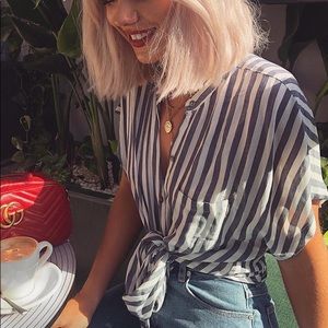 Lulus Newport Beach Grey and White Striped Top - XS